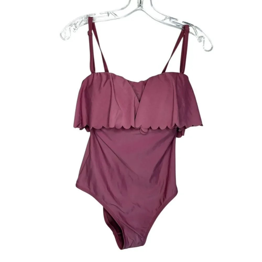 Kona Sol One Piece Swimsuit Ruffle Medium Coverage  Mulberry Size Small